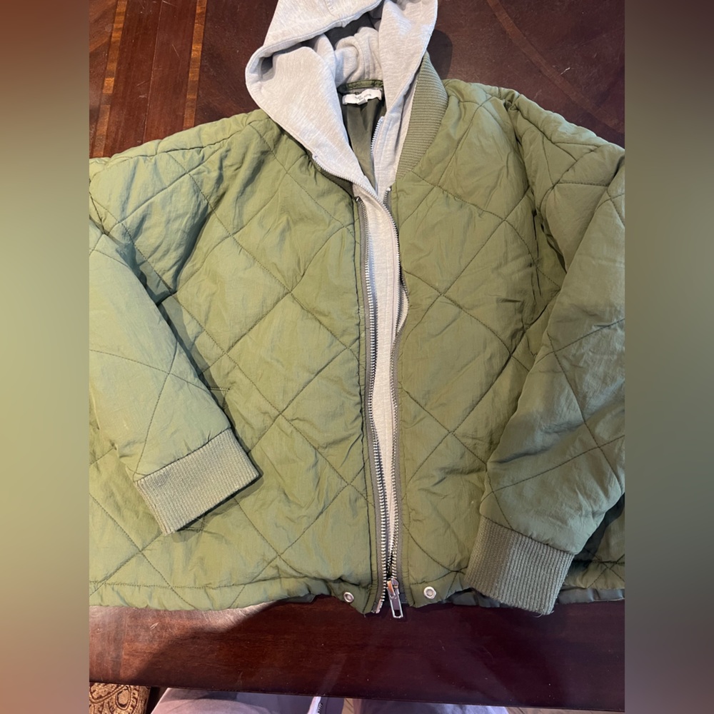 Green Quilted Jacket with Hood